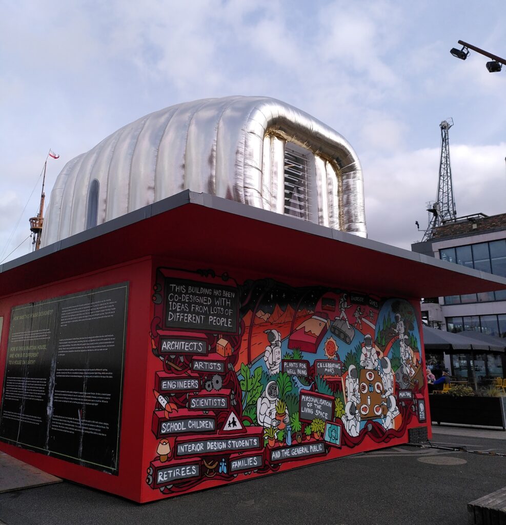 Exterior shot of the Martian house in situ in Bristol, UK, September 2022